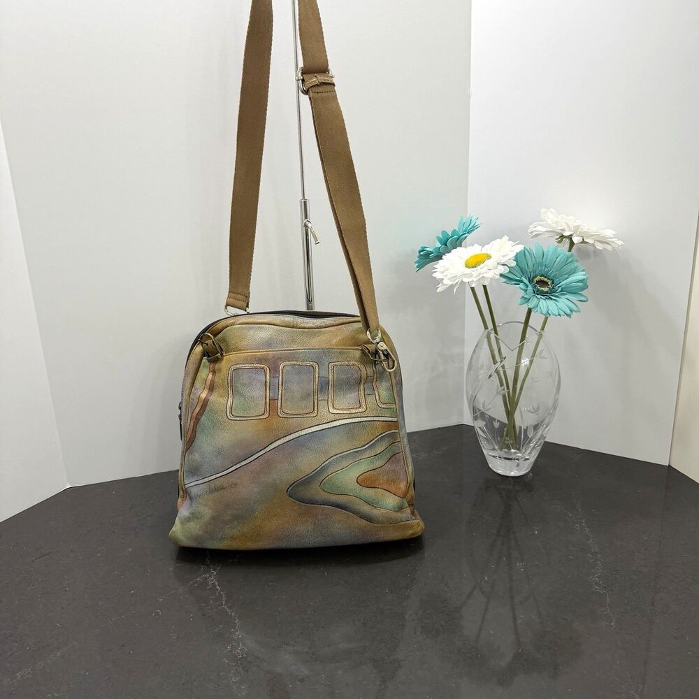 Vintage Aruschka Genuine Leather Artistic Shoulder Bag Crossbody Multicolor - Picture 2 of 14